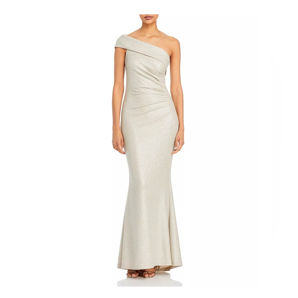 Eliza J Metallic Knit One Shoulder Gown Sz 2